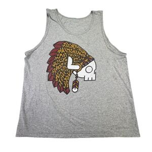 Women's Tank Top XL Tribal Native American Headdress‎ Skull Gray Leopard Print